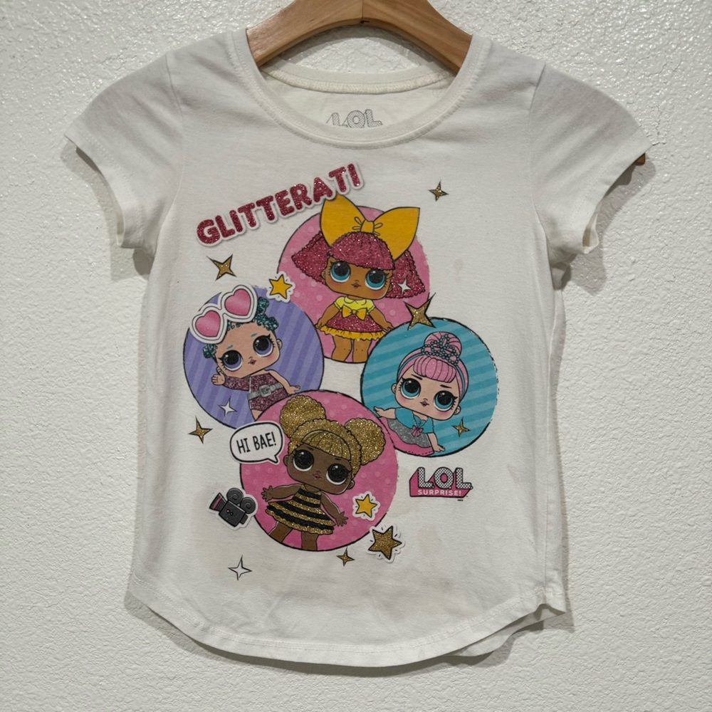 Kids LOL Surprise Girls White Pink Glitterati Doll Graphic T-Shirt M 7/8